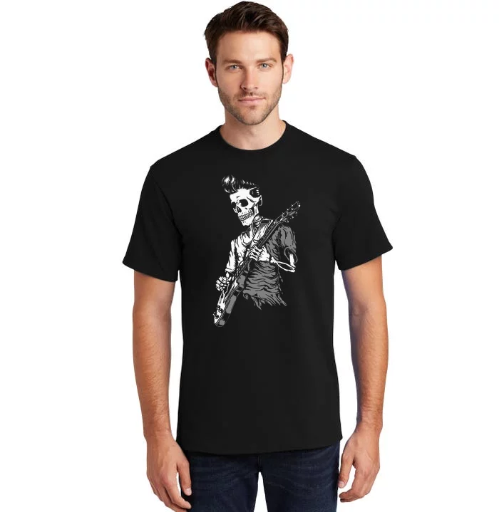 Graphic Skull Playing Guitar Hipster Guy Skeleton Guitarist Tall T-Shirt