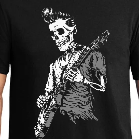 Graphic Skull Playing Guitar Hipster Guy Skeleton Guitarist Pajama Set