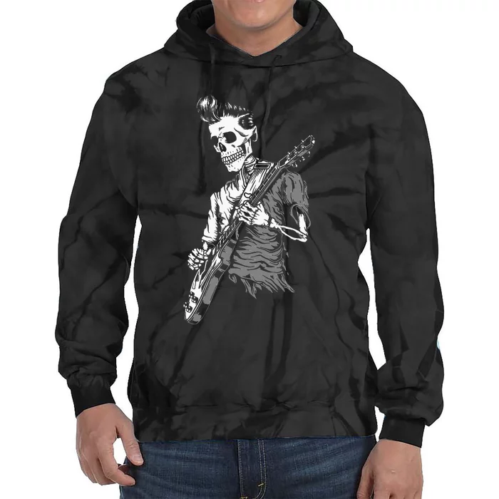 Graphic Skull Playing Guitar Hipster Guy Skeleton Guitarist Tie Dye Hoodie