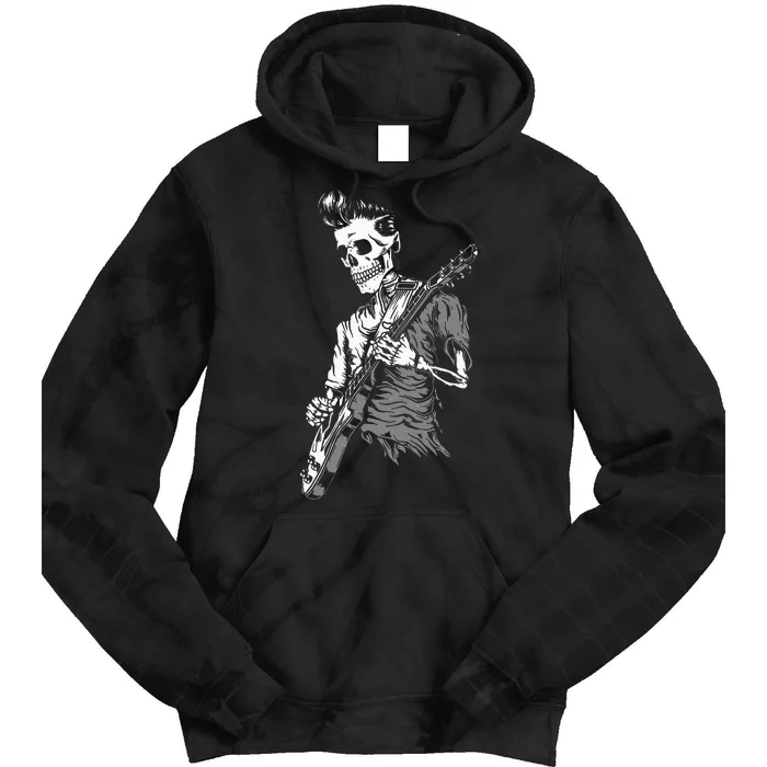 Graphic Skull Playing Guitar Hipster Guy Skeleton Guitarist Tie Dye Hoodie