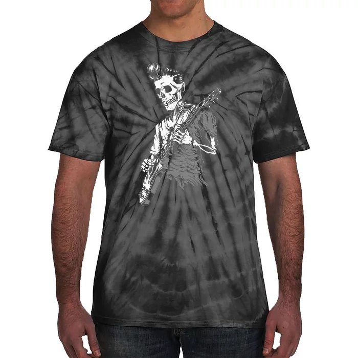 Graphic Skull Playing Guitar Hipster Guy Skeleton Guitarist Tie-Dye T-Shirt