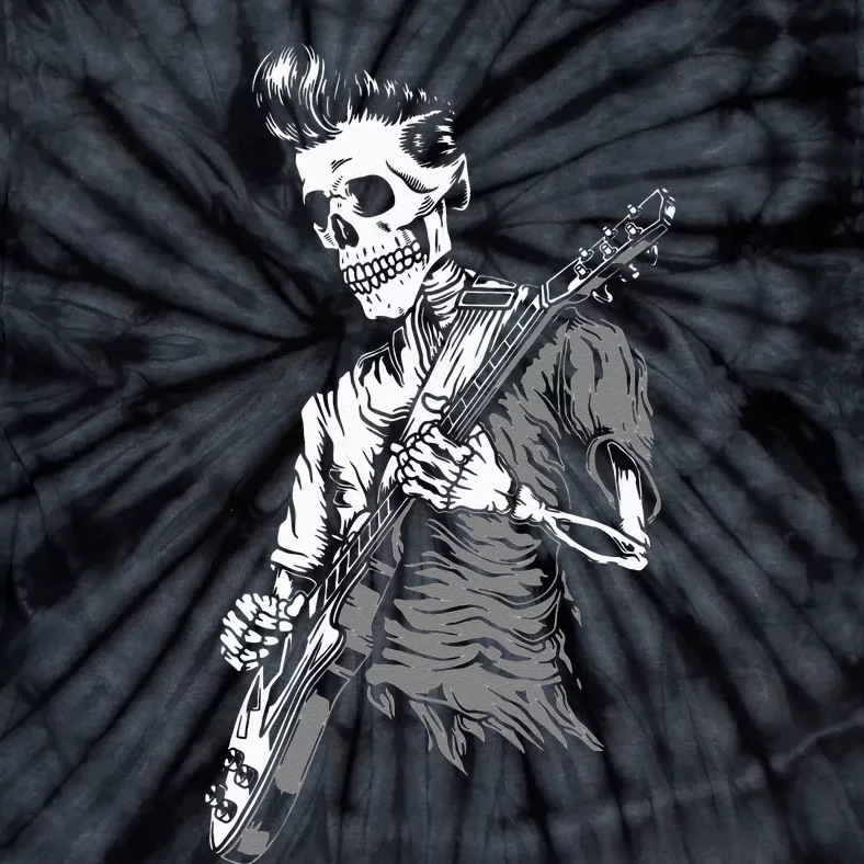 Graphic Skull Playing Guitar Hipster Guy Skeleton Guitarist Tie-Dye T-Shirt