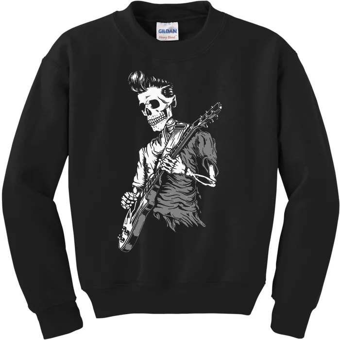 Graphic Skull Playing Guitar Hipster Guy Skeleton Guitarist Kids Sweatshirt