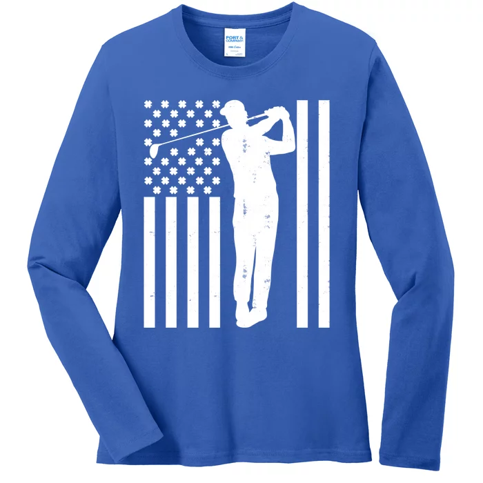 Golf St Patricks Day Design Golfer American Flag Golf Player Gift Ladies Long Sleeve Shirt