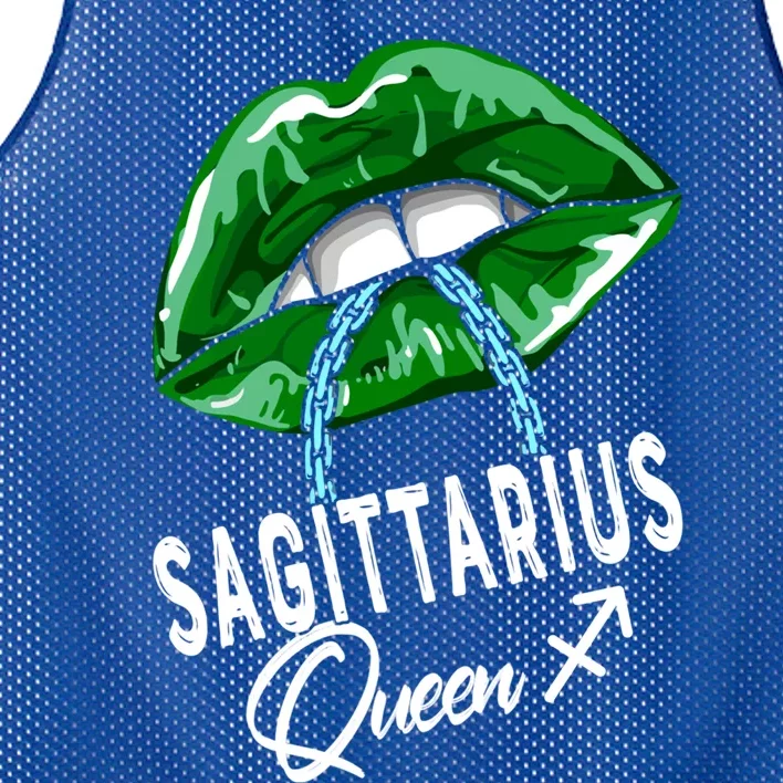 Green Sagittarius Queen Lips Chain Zodiac St Patricks Day Cool Gift Mesh Reversible Basketball Jersey Tank