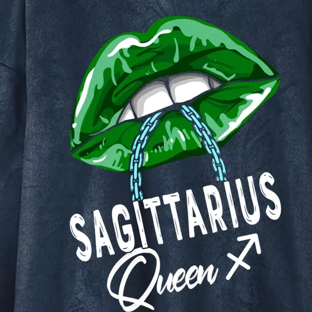 Green Sagittarius Queen Lips Chain Zodiac St Patricks Day Cool Gift Hooded Wearable Blanket