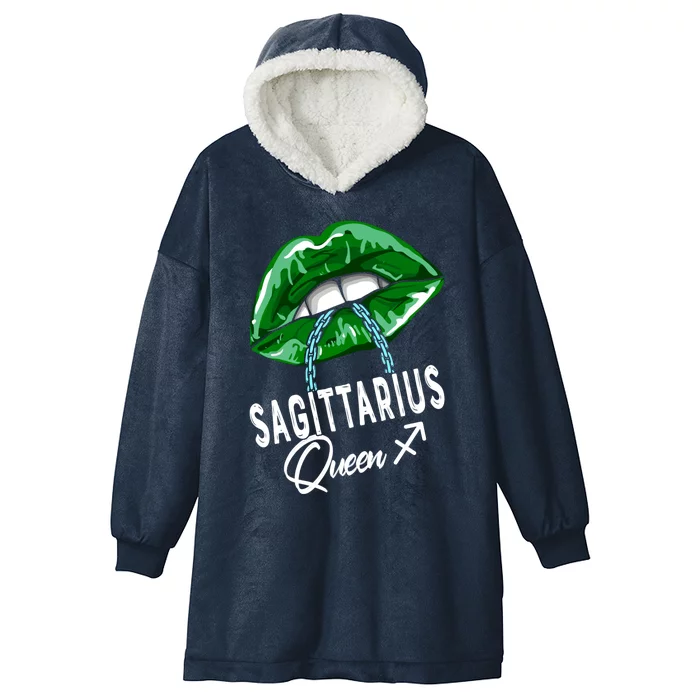 Green Sagittarius Queen Lips Chain Zodiac St Patricks Day Cool Gift Hooded Wearable Blanket