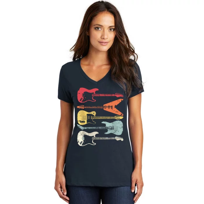 Guitar Shirts Retro Style Gift For Guitarist Women's V-Neck T-Shirt