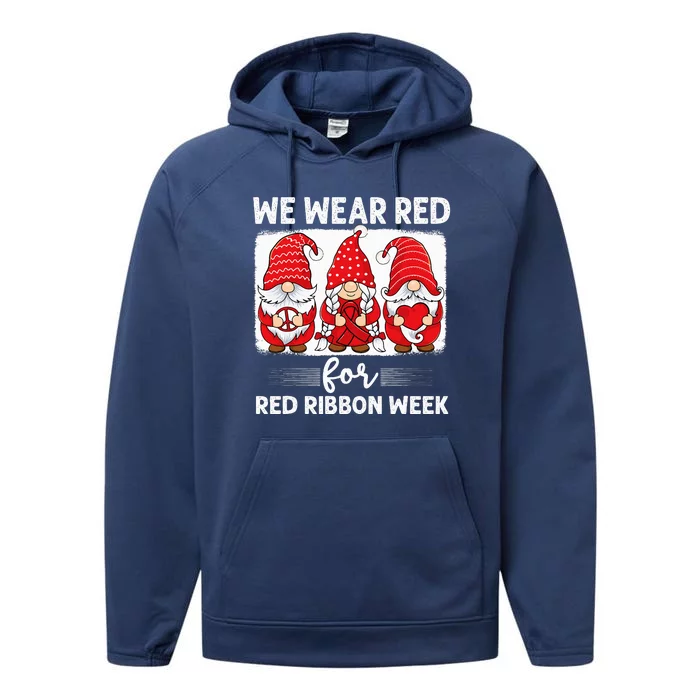 Gnomes support red Peace hope love Anti drug Red Ribbon Week Performance Fleece Hoodie