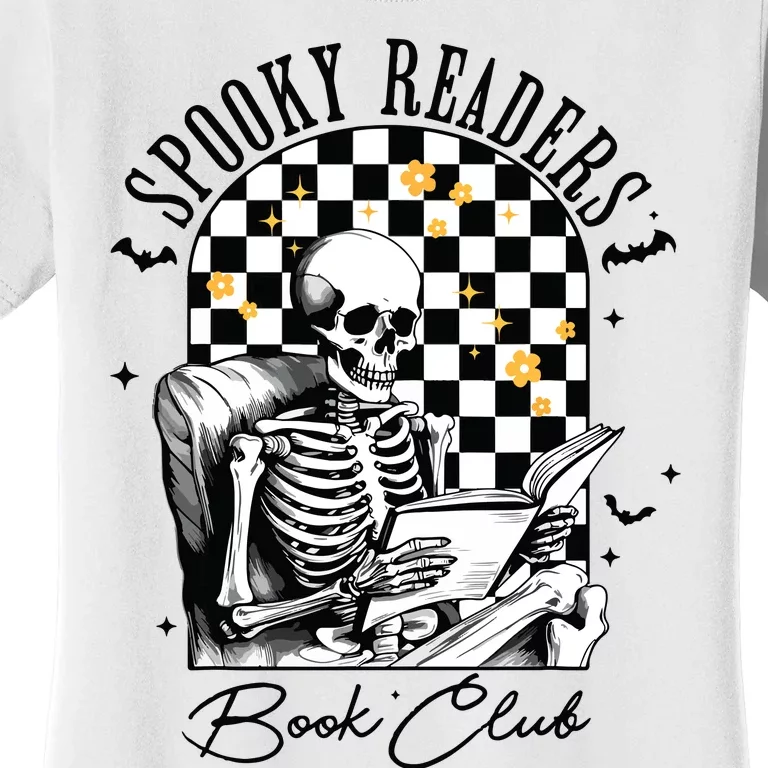 Groovy Spooky Readers Book Club Skeleton Book Lovers Bookish Women's T-Shirt