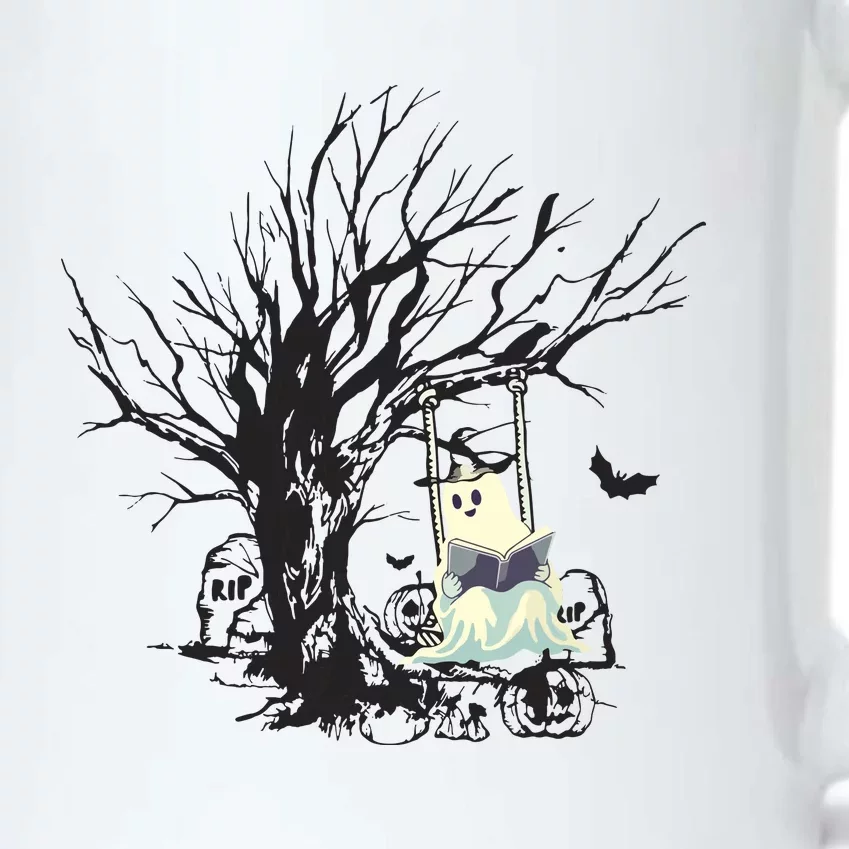 Ghost Swinging Reading Book Halloween Ghost Costume Black Color Changing Mug