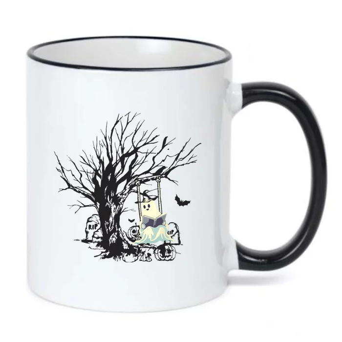 Ghost Swinging Reading Book Halloween Ghost Costume Black Color Changing Mug