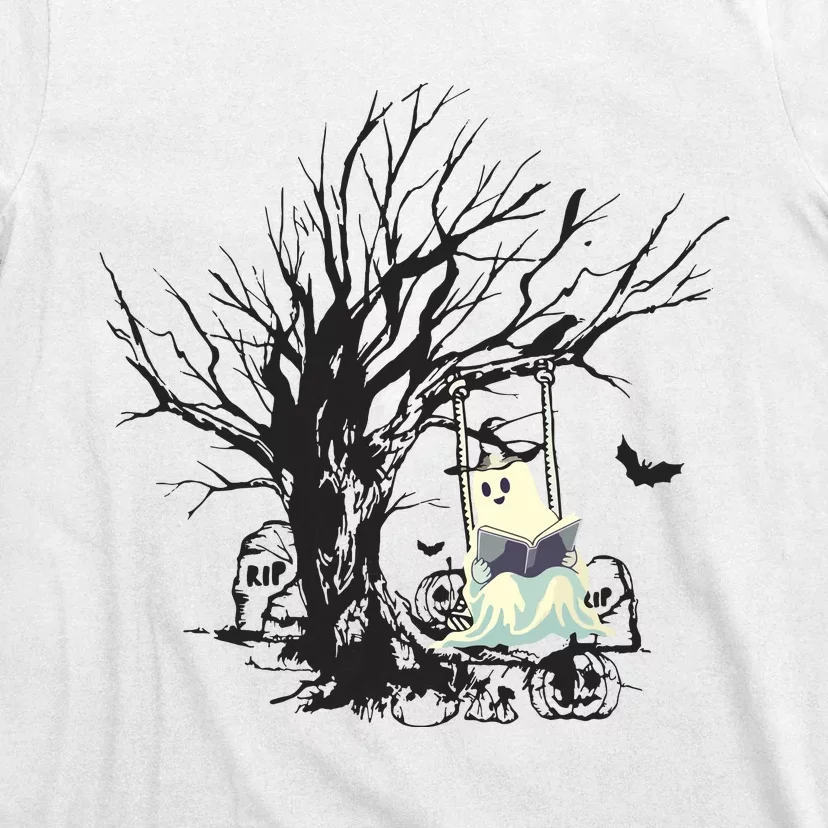 Ghost Swinging Reading Book Halloween Ghost Costume T-Shirt