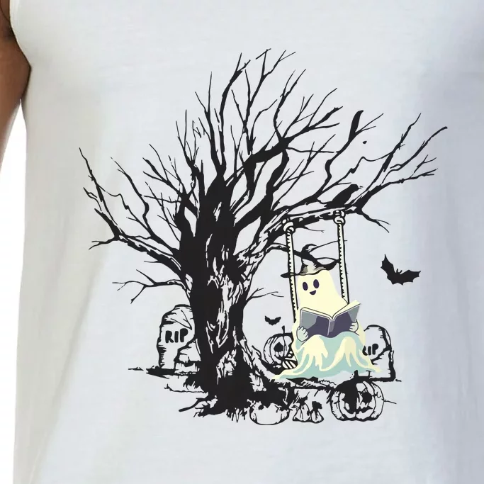 Ghost Swinging Reading Book Halloween Ghost Costume Comfort Colors® Tank Top