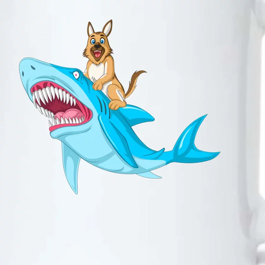 German Shepherd Riding Shark Black Color Changing Mug