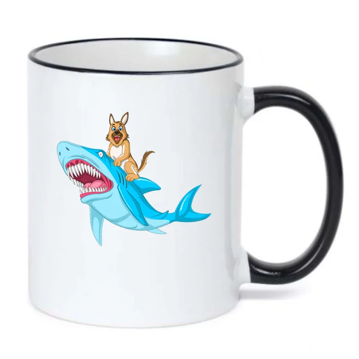 German Shepherd Riding Shark Black Color Changing Mug