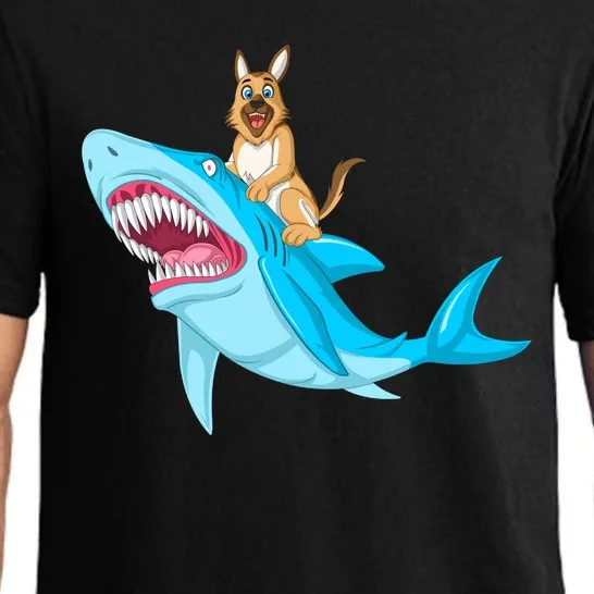 German Shepherd Riding Shark Pajama Set