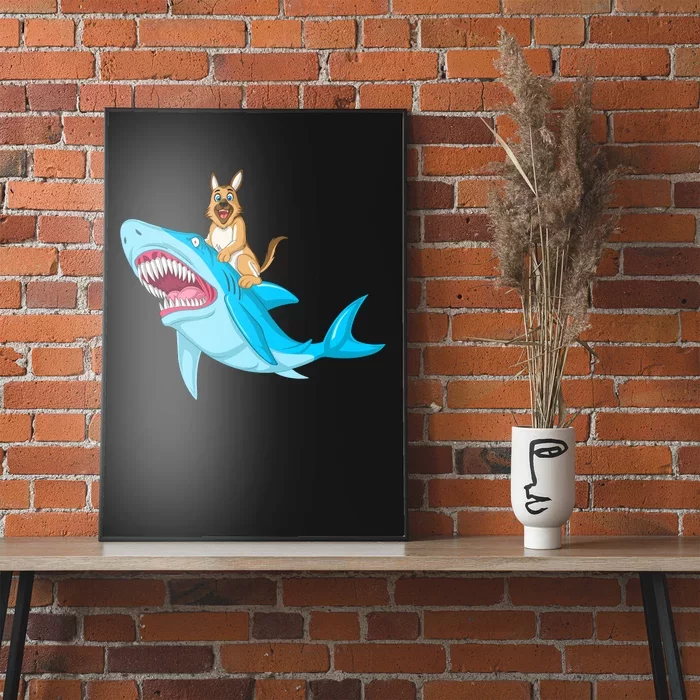 German Shepherd Riding Shark Poster