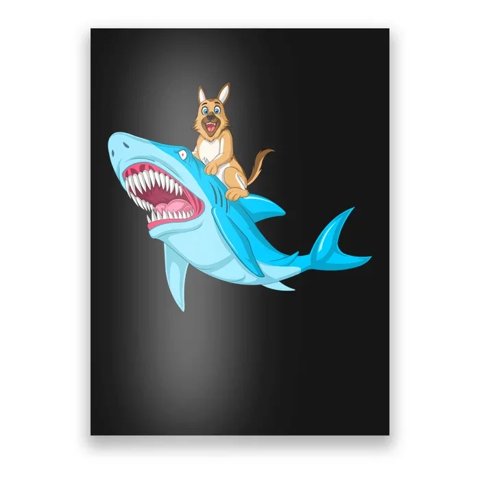 German Shepherd Riding Shark Poster