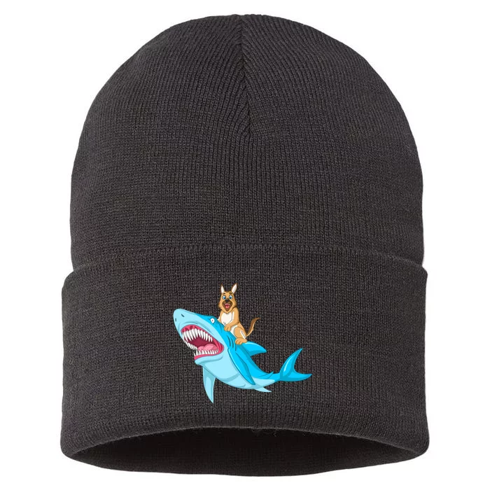 German Shepherd Riding Shark Sustainable Knit Beanie