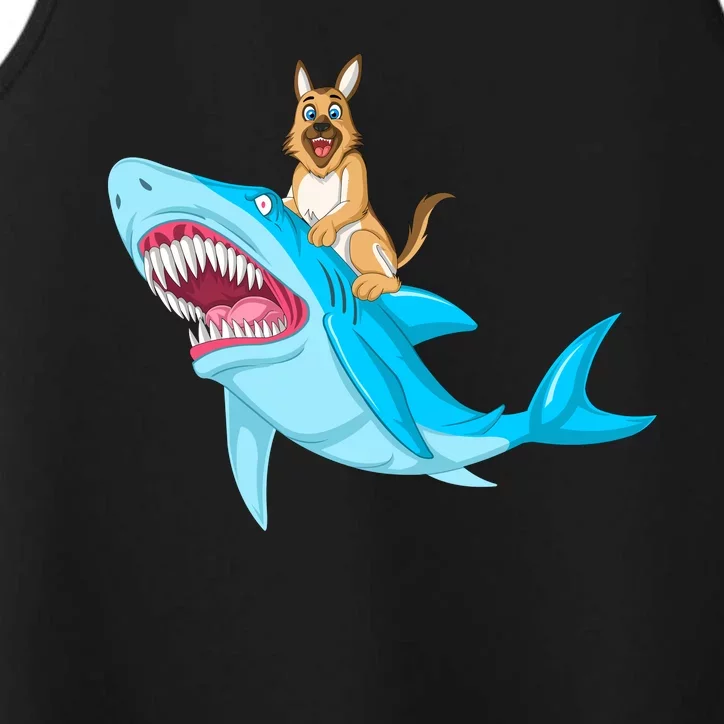 German Shepherd Riding Shark Performance Tank