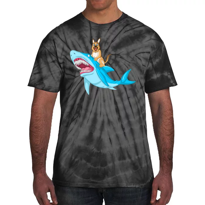 German Shepherd Riding Shark Tie-Dye T-Shirt