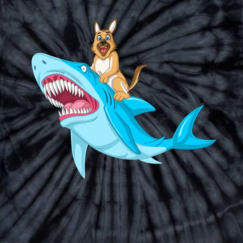 German Shepherd Riding Shark Tie-Dye T-Shirt