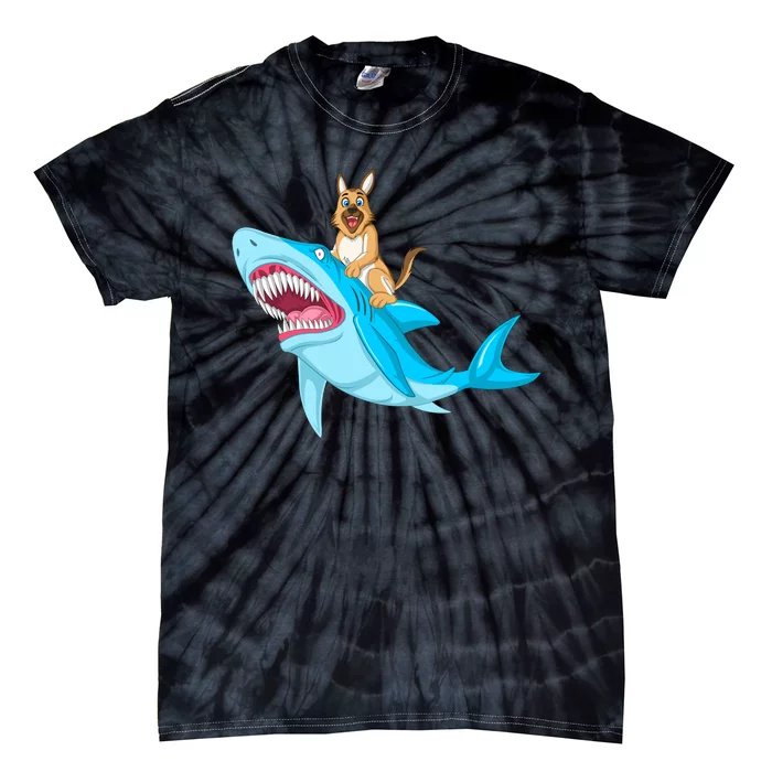 German Shepherd Riding Shark Tie-Dye T-Shirt