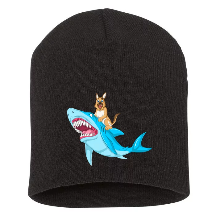 German Shepherd Riding Shark Short Acrylic Beanie