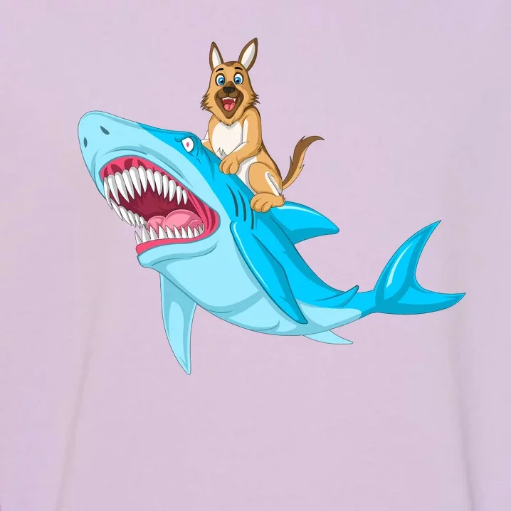 German Shepherd Riding Shark Garment-Dyed Sweatshirt