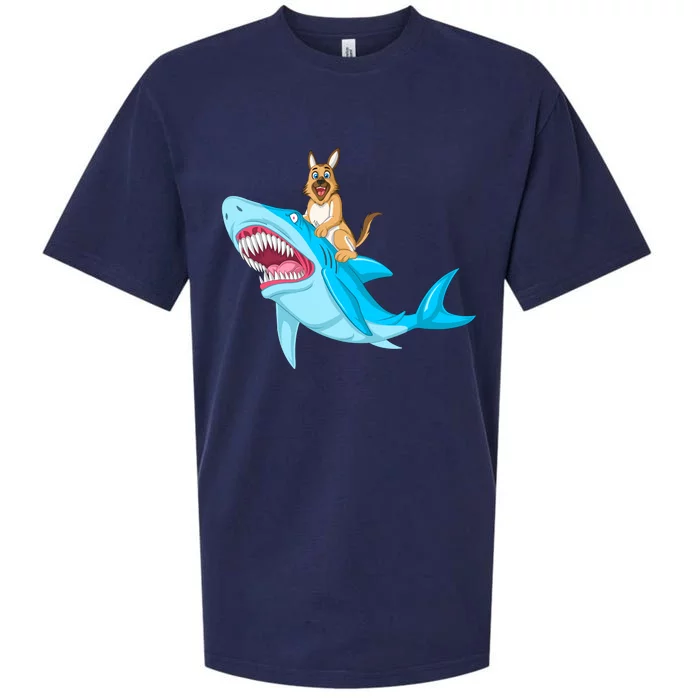 German Shepherd Riding Shark Sueded Cloud Jersey T-Shirt