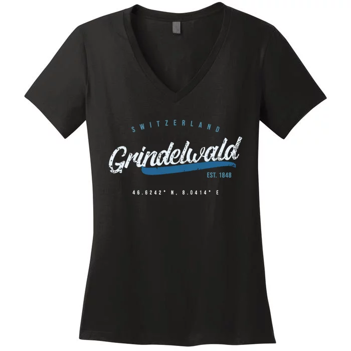 Grindelwald Switzerland Retro T Women's V-Neck T-Shirt