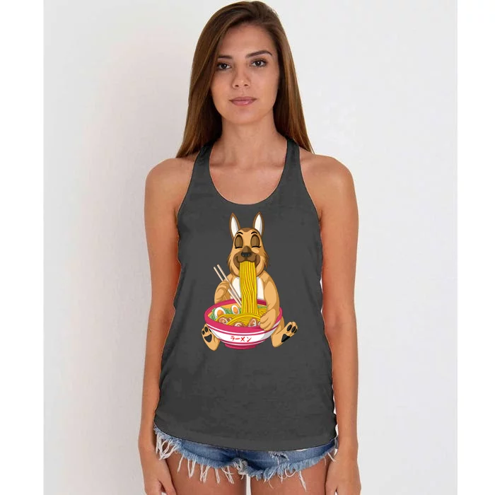 German Shepherd Ramen Women's Knotted Racerback Tank