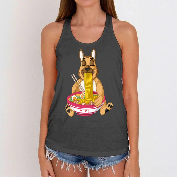 German Shepherd Ramen Women's Knotted Racerback Tank