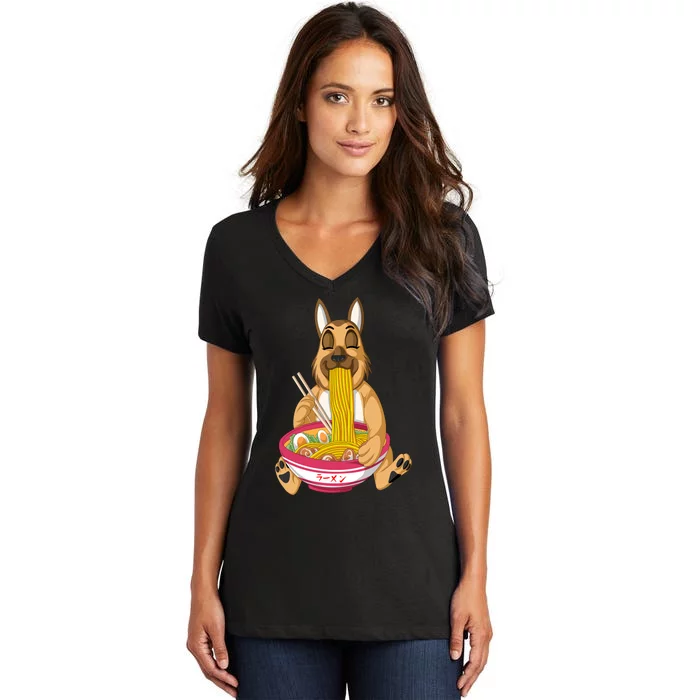 German Shepherd Ramen Women's V-Neck T-Shirt