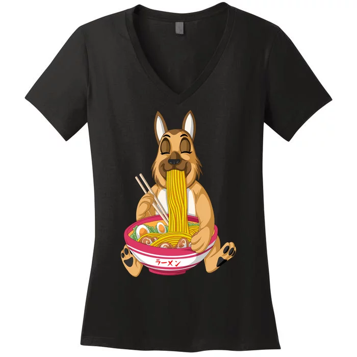 German Shepherd Ramen Women's V-Neck T-Shirt