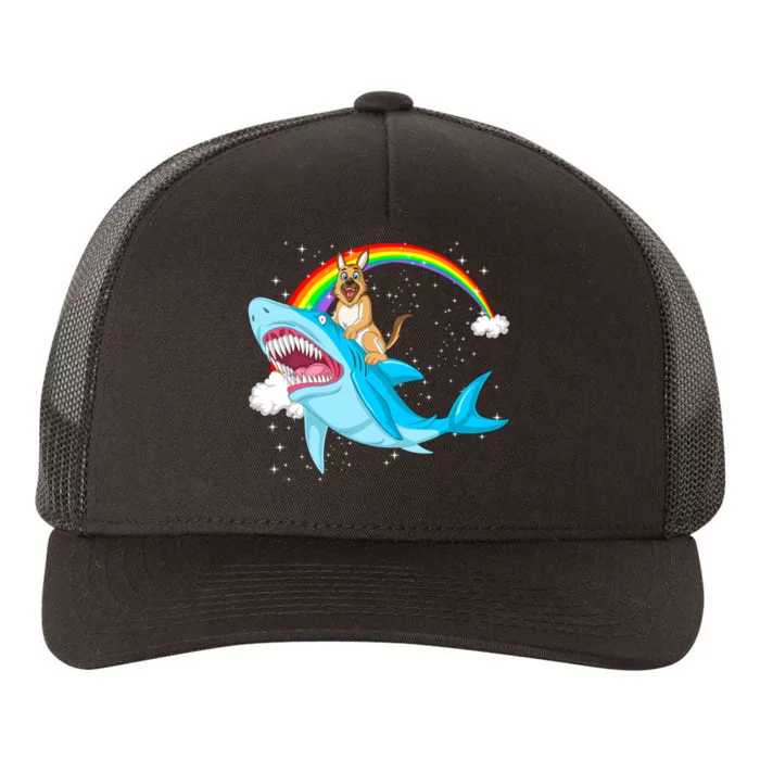 German Shepherd Riding Shark Yupoong Adult 5-Panel Trucker Hat