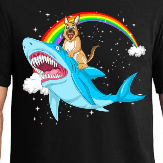 German Shepherd Riding Shark Pajama Set