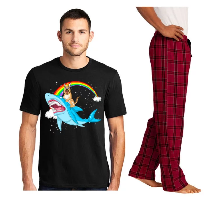 German Shepherd Riding Shark Pajama Set