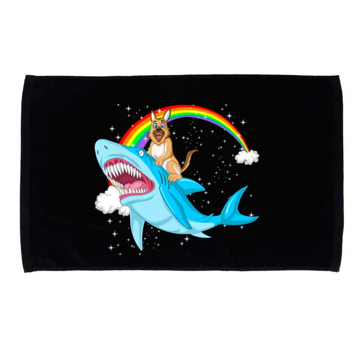 German Shepherd Riding Shark Microfiber Hand Towel