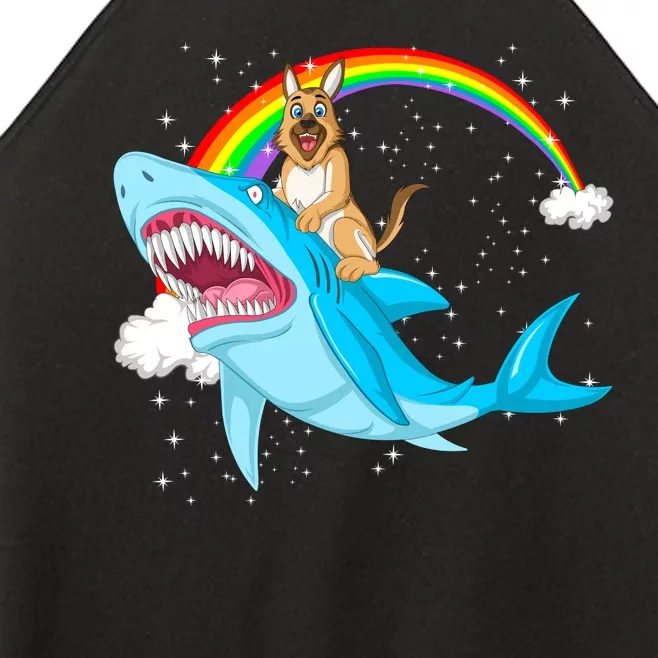 German Shepherd Riding Shark Women’s Perfect Tri Rocker Tank