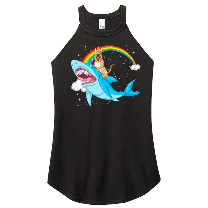 German Shepherd Riding Shark Women’s Perfect Tri Rocker Tank