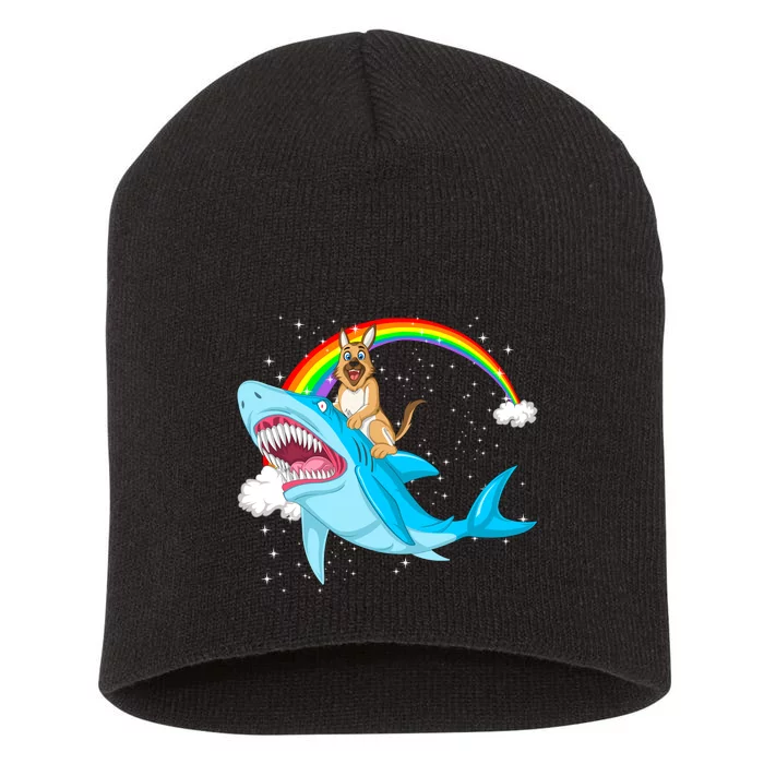 German Shepherd Riding Shark Short Acrylic Beanie