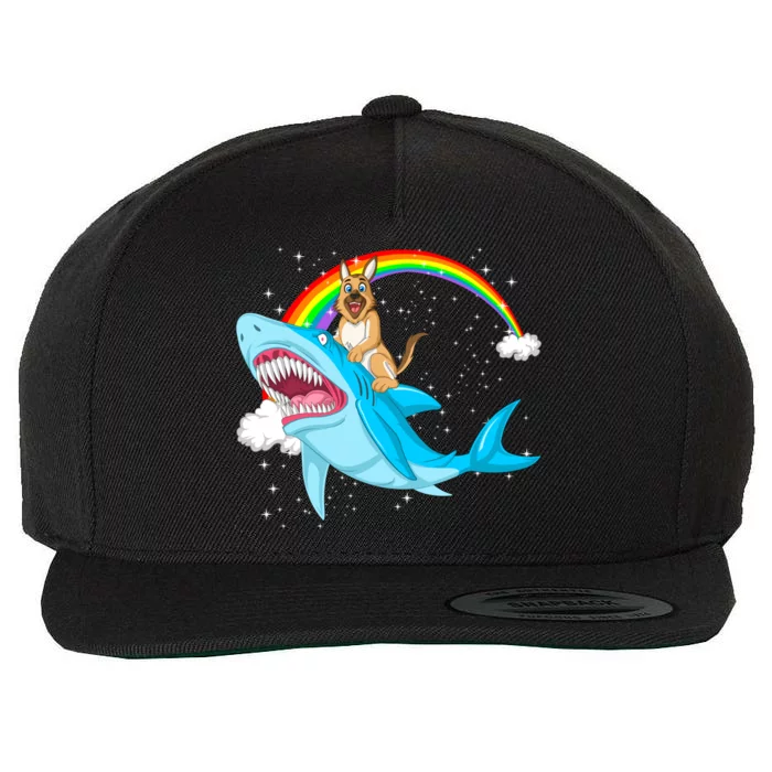 German Shepherd Riding Shark Wool Snapback Cap