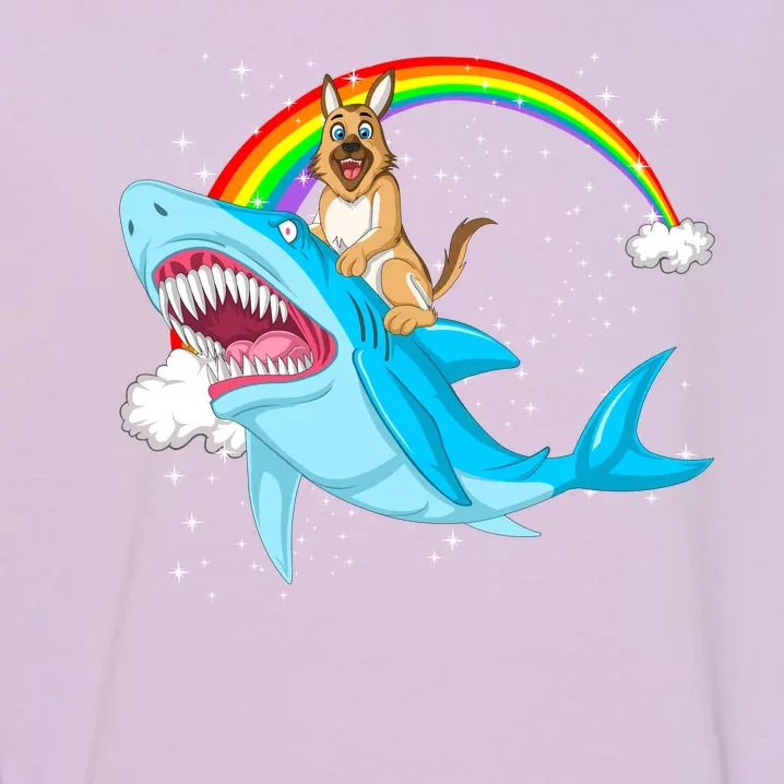 German Shepherd Riding Shark Garment-Dyed Sweatshirt