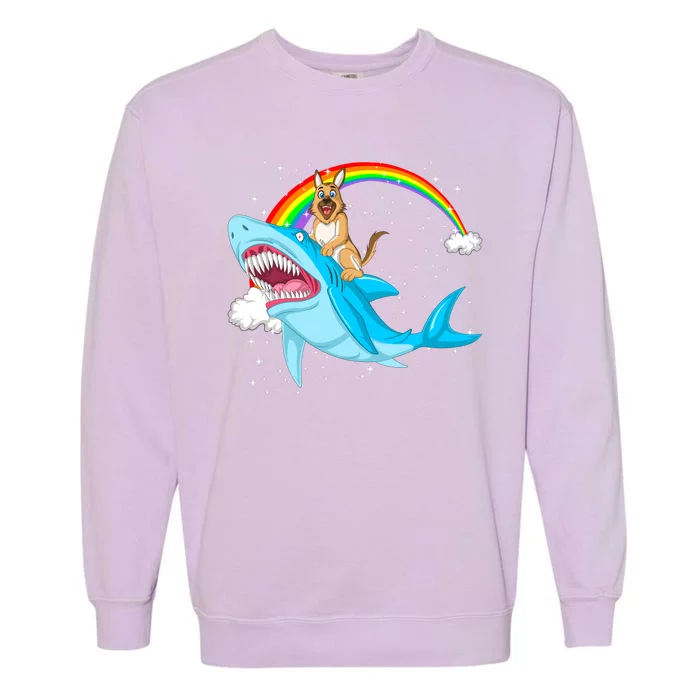 German Shepherd Riding Shark Garment-Dyed Sweatshirt