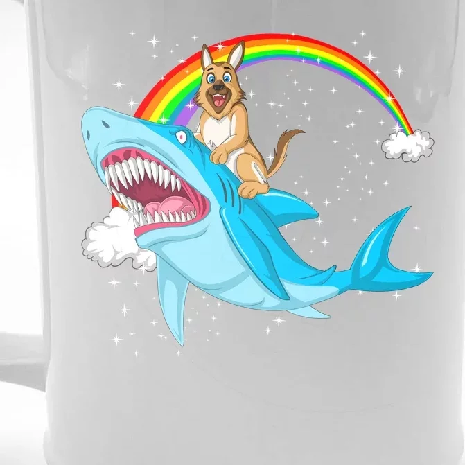 German Shepherd Riding Shark Front & Back Beer Stein