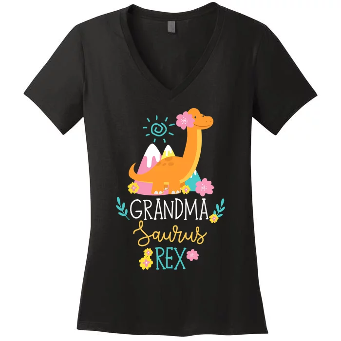 Grandma Saurus Rex Funny Dinosaur Wo Women's V-Neck T-Shirt