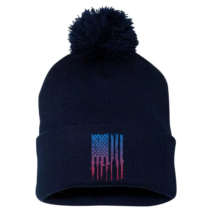 Grunt Style Rifle American Flag Retro Pom Pom 12in Knit Beanie