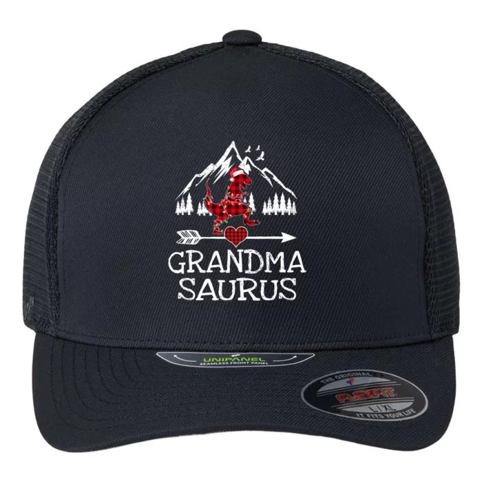 Grandma Saurus Red Plaid T Rex Dinosaur Family Pajamas Xmas Gift Flexfit Unipanel Trucker Cap